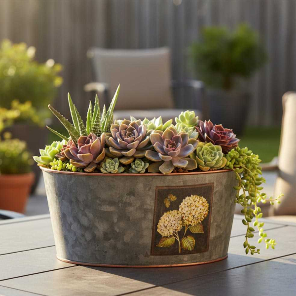 Corbeille ronde en métal patiné gris Hortensia - AUBRY GASPARD