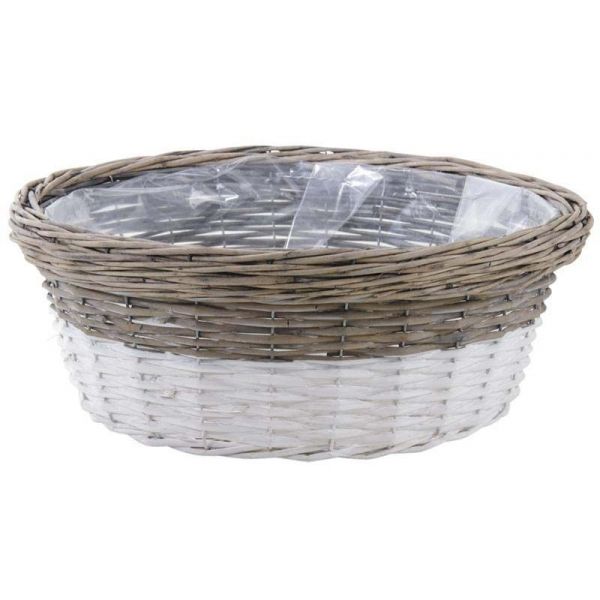 Corbeille ronde en osier et bois teinté