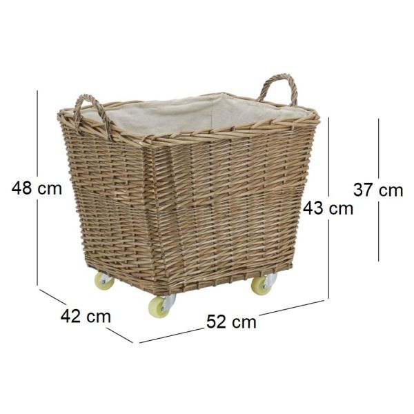 Corbeille à roulettes en osier avec doublure en jute - AUB-5592