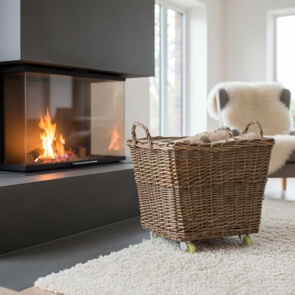 Corbeille à roulettes en osier avec doublure en jute - AUBRY GASPARD
