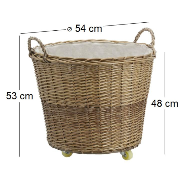 Corbeille à roulettes en osier avec doublure en jute - AUB-5594