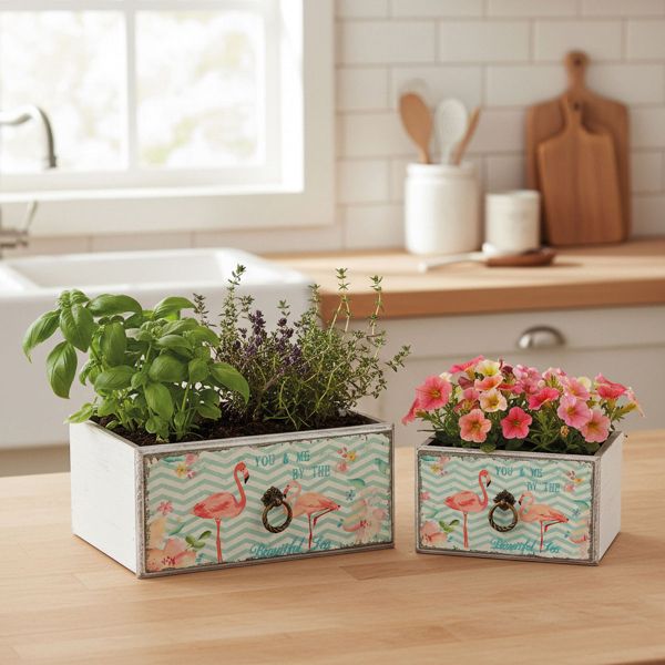 Corbeille tiroir en bois flamants roses (Lot de 2) - AUBRY GASPARD