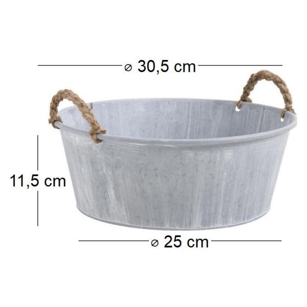 Corbeille en zinc et anses en corde - AUB-1002