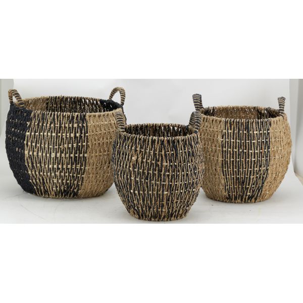 Corbeilles boules en jonc naturel et noir (lot de 3) - 8