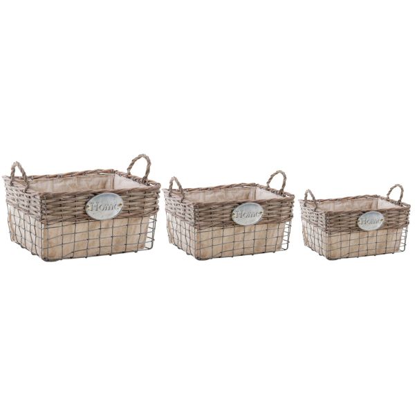Corbeilles carrées en osier métal et jute