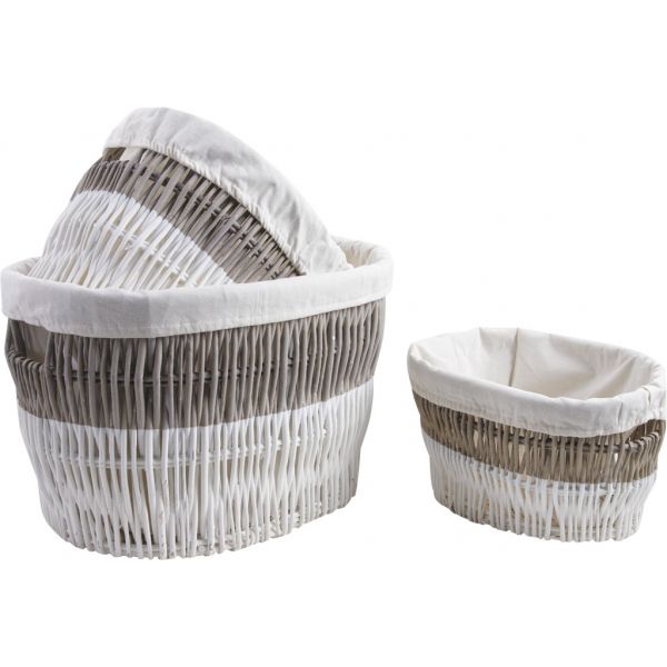 Corbeilles à linge en osier et doublure coton (Lot de 3)