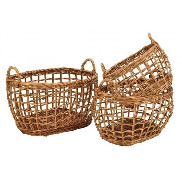 Corbeilles en osier ajouré avec anses (Lot de 3)
