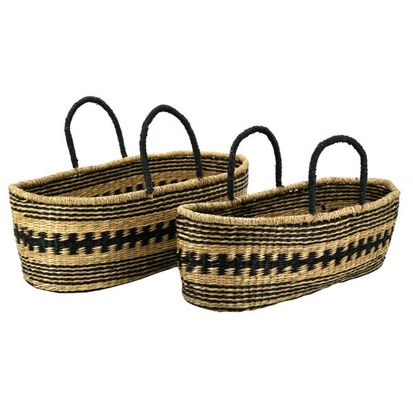 Paniers de rangement en jonc naturel et teinté (Lot de 2)