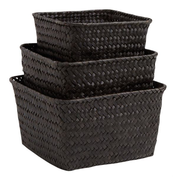 Corbeilles en palmier teinté noir (Lot de 3)