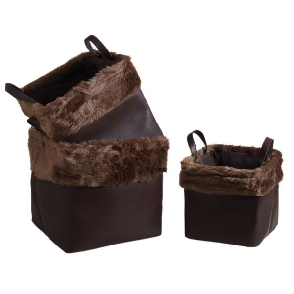 Corbeilles de rangement carrées avec fourrure synthétique (Lot de 3)