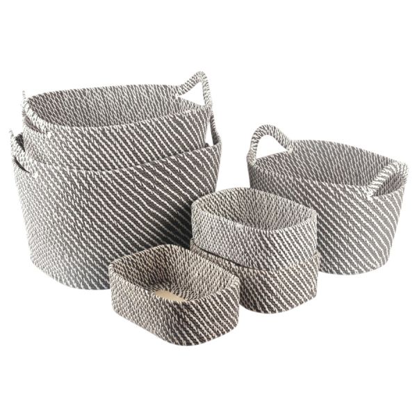 Corbeilles de rangement en corde noires et blanches (Lot de 6)