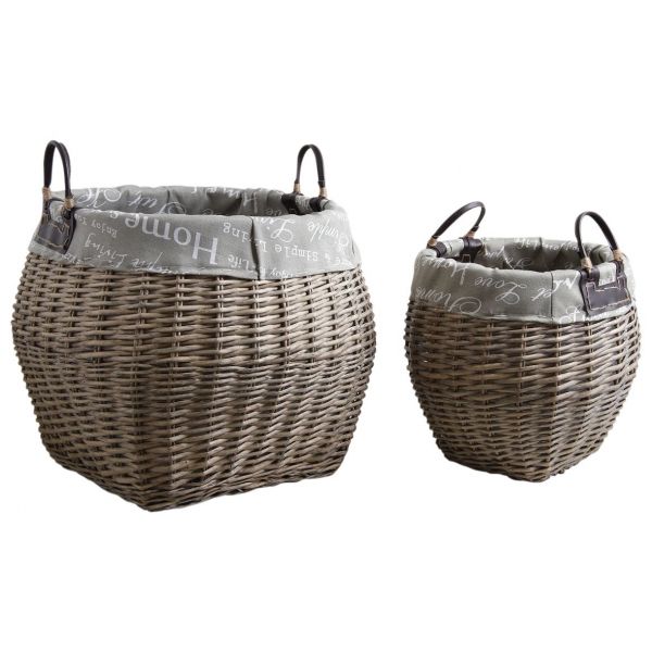 Corbeilles de rangement en osier gris (Lot de 2)
