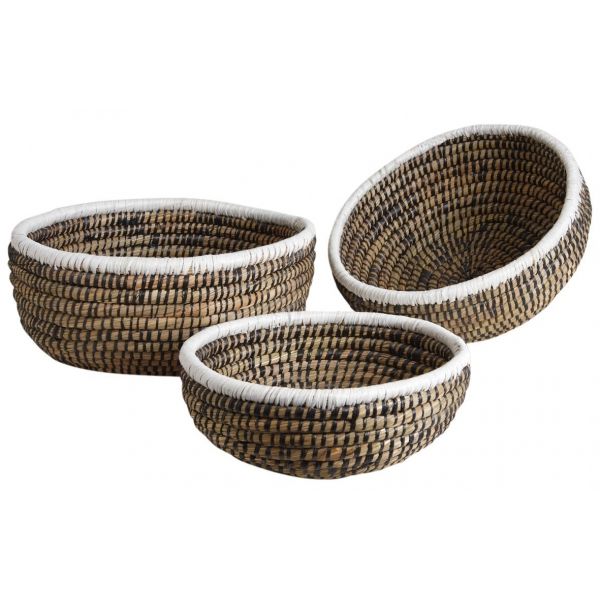 Corbeilles à fruits en jonc de mer naturel et teinté (Lot de 3)