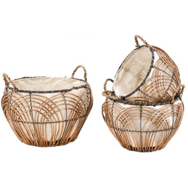 Corbeilles rondes en osier Art Déco(Lot de 3)