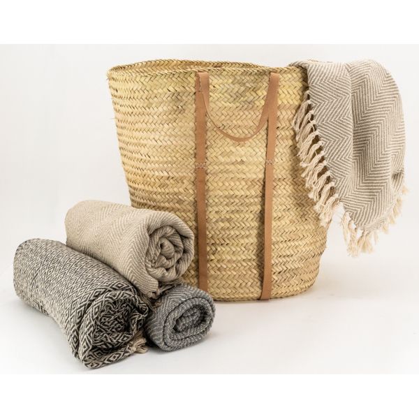 Maxi cabas en palmier avec anses en cuir - AUBRY GASPARD