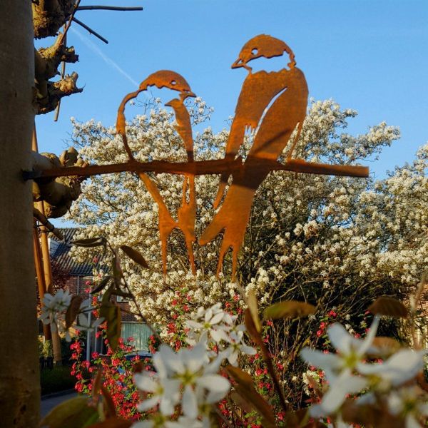 Oiseaux sur pique couple d'hirondelles en acier corten - 5