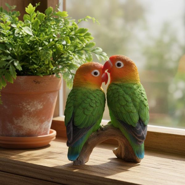 Couple d'inséparables en résine sur branche - VIVID ARTS