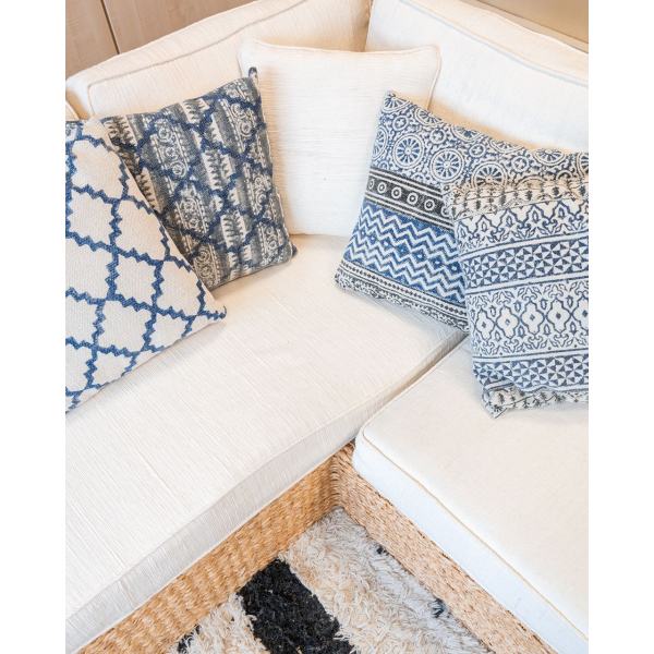 Coussin bleu et blanc en coton (Lot de 2) - 6