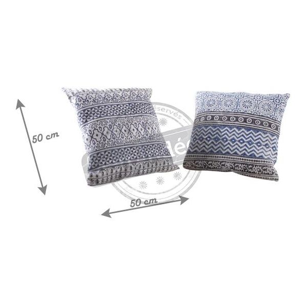 Coussin bleu et blanc en coton (Lot de 2) - AUBRY GASPARD