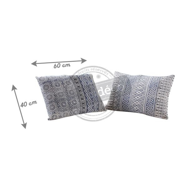 Coussin bleu et blanc en coton - AUBRY GASPARD