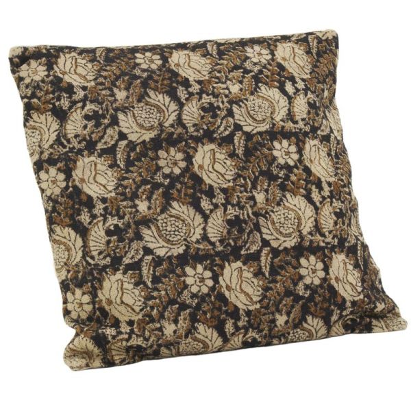 Coussin à fleurs marron