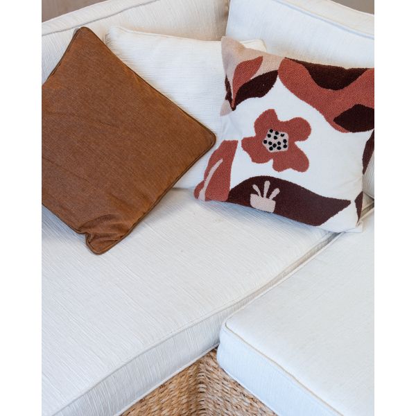 Coussin en coton brodé motifs floraux camaieu Terracotta - AUBRY GASPARD