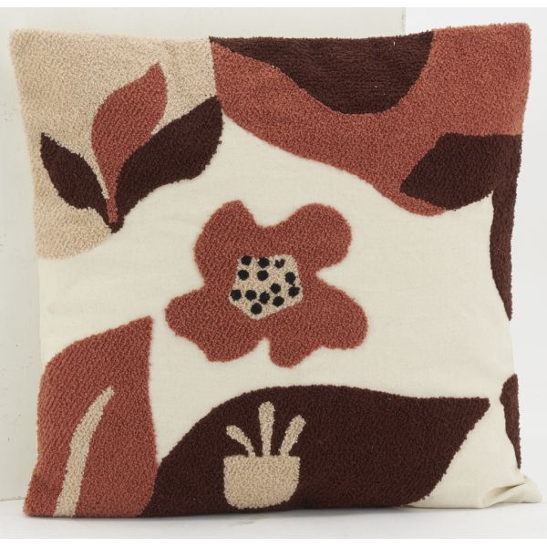Coussin en coton brodé motifs floraux camaieu Terracotta - AUB-5213