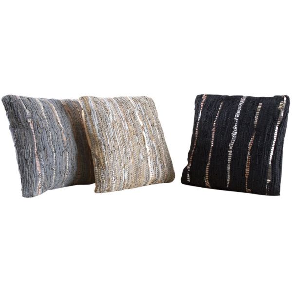 Coussin en coton et cuir (Lot de 3)