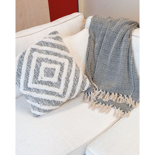 Coussin en coton écru et beige Losanges - AUBRY GASPARD