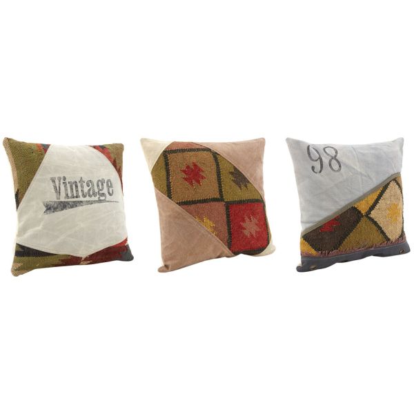 Coussin en coton kilim et en cuir (Lot de 3)