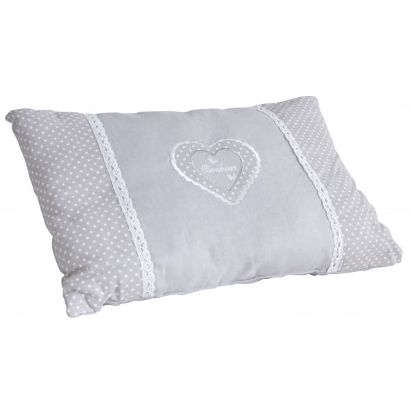 Coussin en coton et lin gris avec coeur