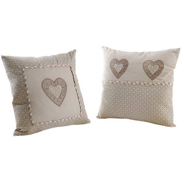Coussins carrés coeur en coton et lin (Lot de 2)