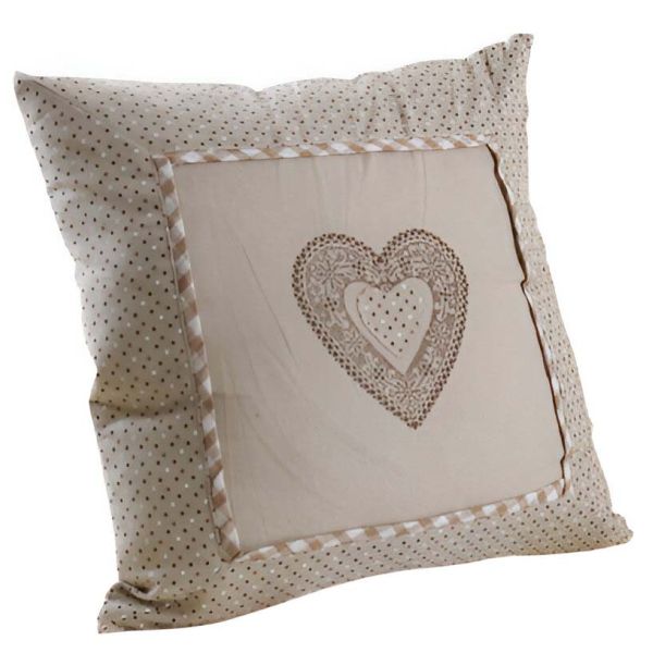 Coussins carrés coeur en coton et lin (Lot de 2) - AUB-4626