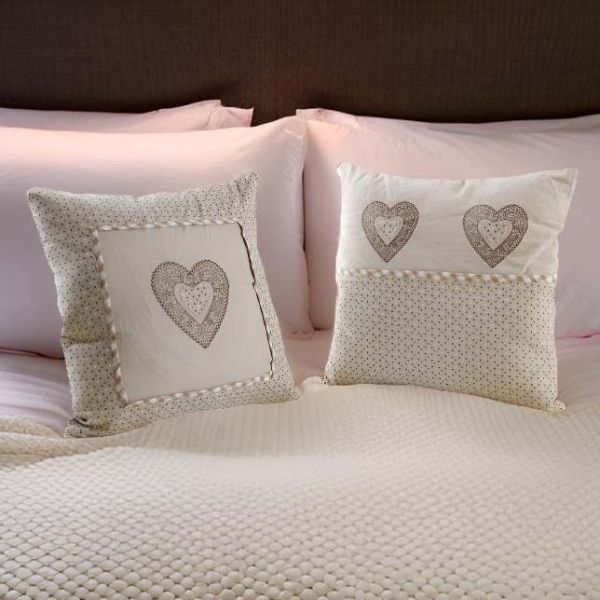 Coussins carrés coeur en coton et lin (Lot de 2) - AUBRY GASPARD