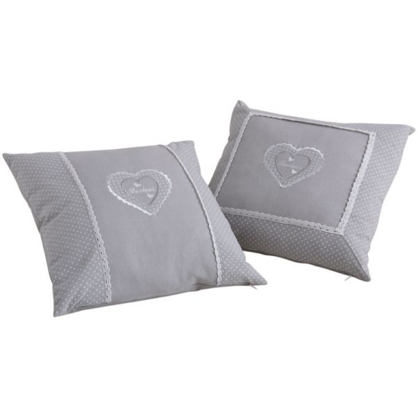 Coussins carrés gris avec coeur (Lot de 2)