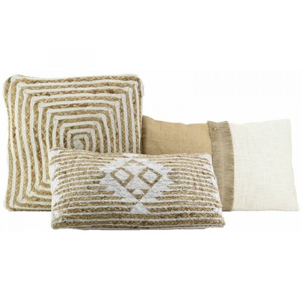 Coussins à motif en jute et coton blanc (Lot de 3)