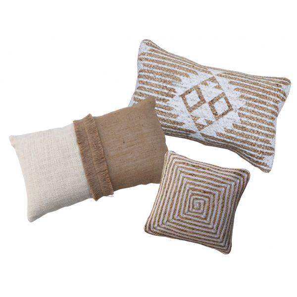 Coussins à motif en jute et coton blanc (Lot de 3) - 7