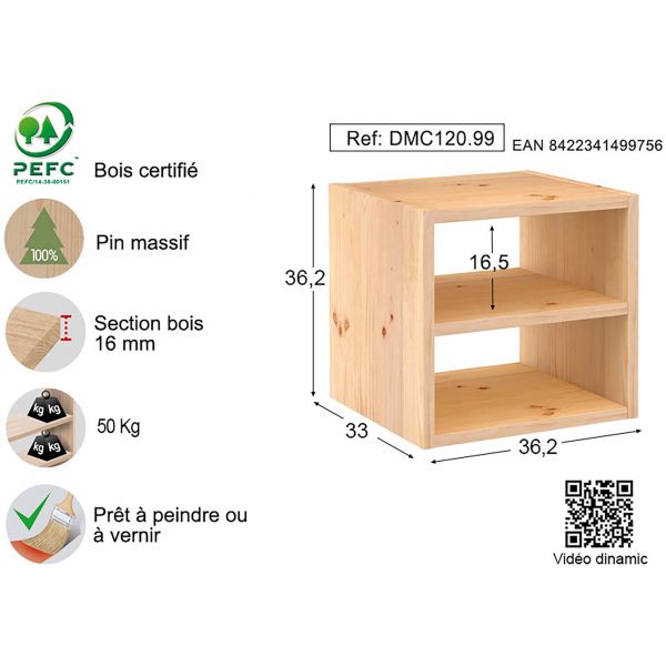 Cube de rangement en pin massif Dinamic - AST-0158