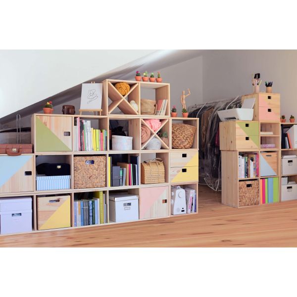 Cube de rangement en pin massif L.35,2 x l.30 x H.35,2 cm