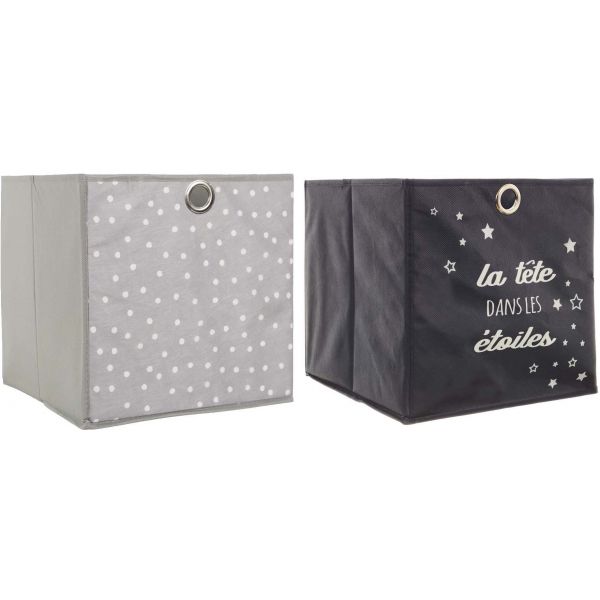 Cubes de rangement 30x30 cm (Lot de 2) (Etoiles - Noir et gris)