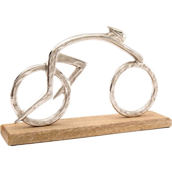 Cycliste en aluminium sur socle en bois de manguier 31 x 19 cm