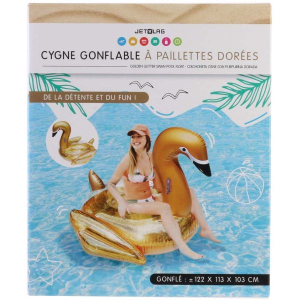 Cygne gonflable à paillettes dorées 122 cm - 29,90