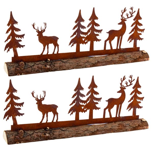 Décor cerfs et sapins en métal