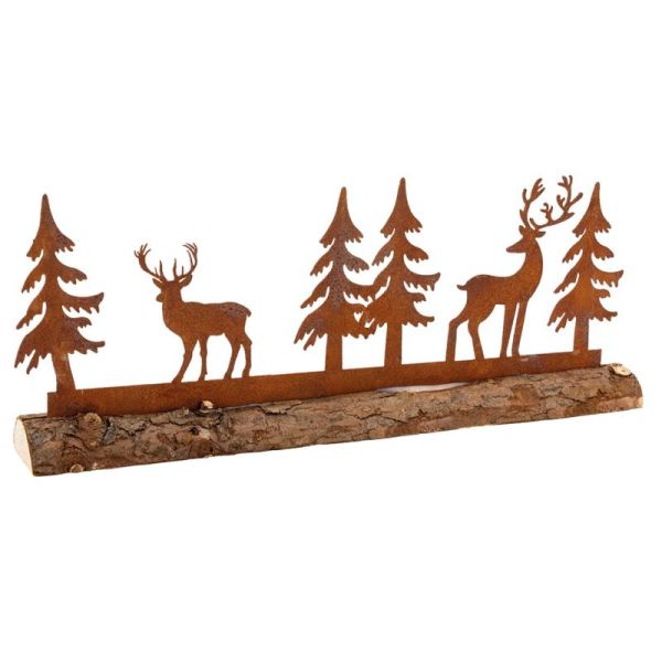 Décor cerfs et sapins en métal - AUB-6928