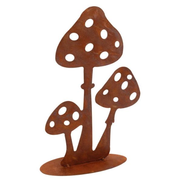 Décor champignons sur pied en métal vieilli - AUB-6985