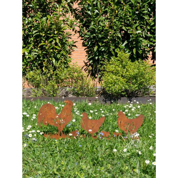 Décor de jardin Poules et Coq en métal vieilli - AUBRY GASPARD