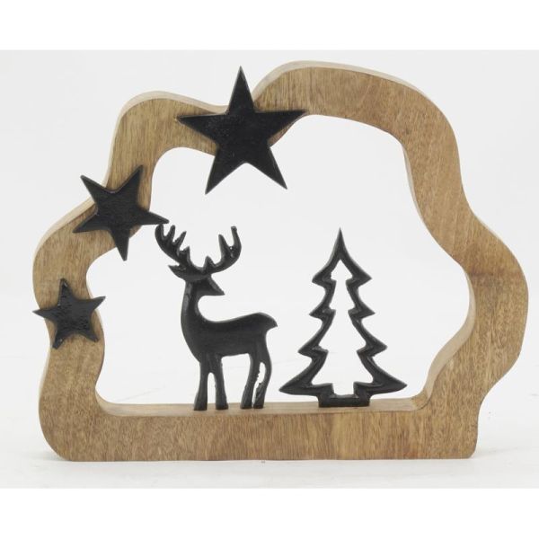 Décor sapin et cerf en manguier - AUB-6130