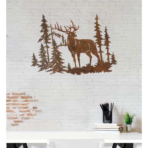 Décoration mural en métal sapins et cerf - AUBRY GASPARD