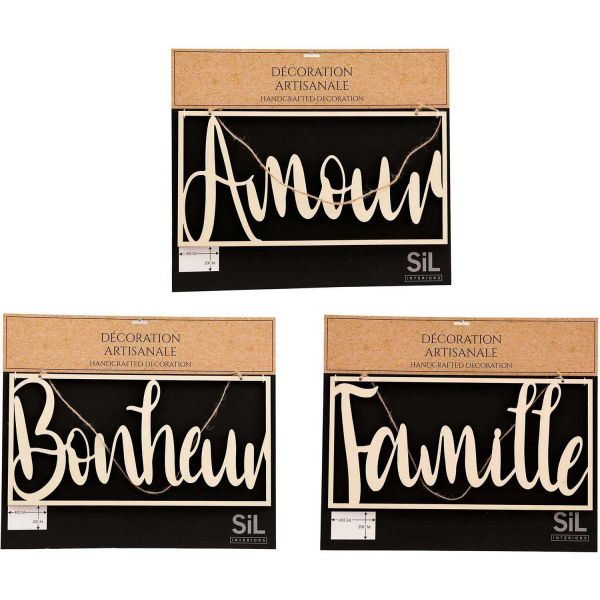 Décoration murale Mots 40 x 20 cm (Lot de 3)