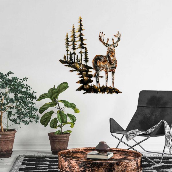 Décoration murale en bois et métal Acacia Deer - 5